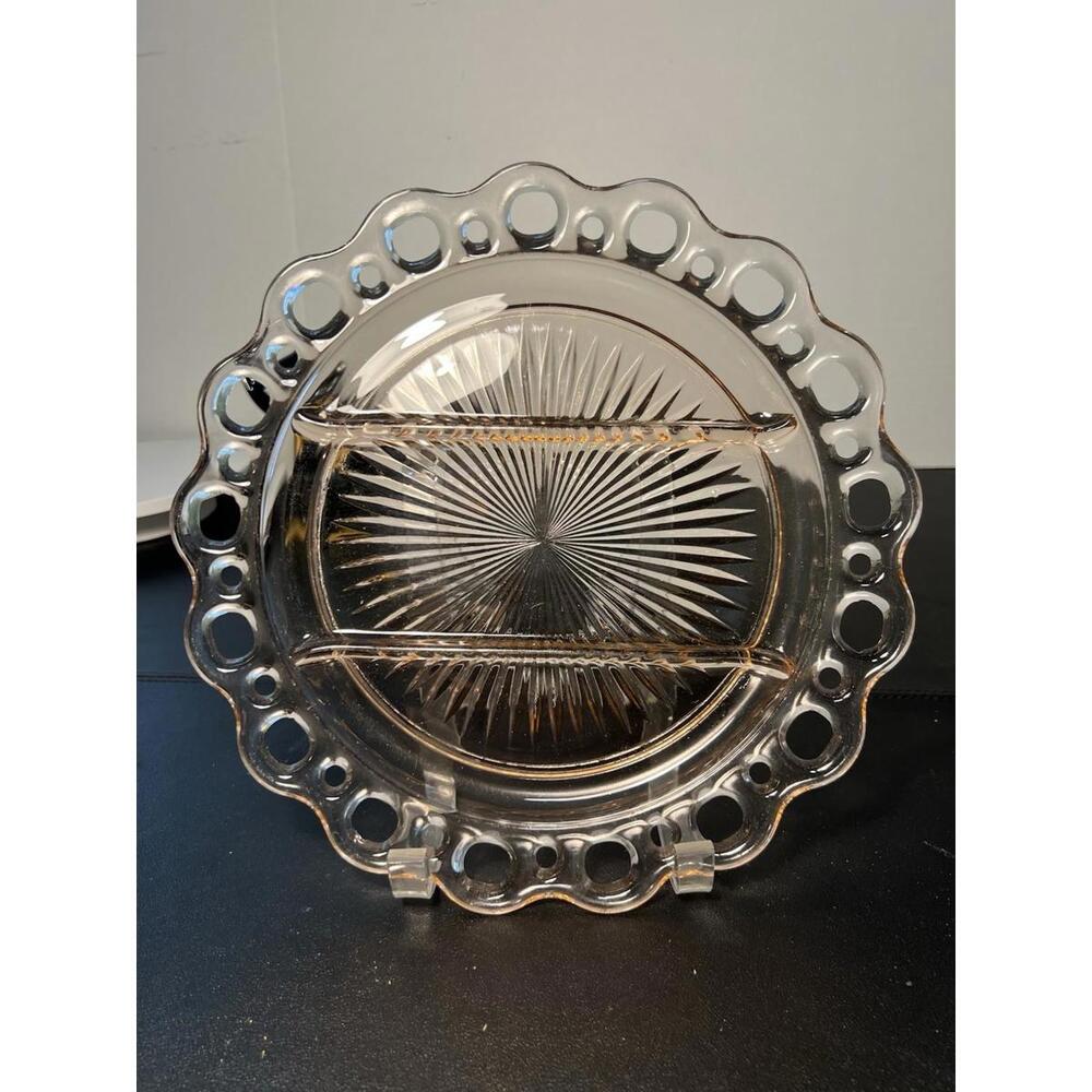 Anchor Hocking 1930s Old Colony Pink Depression Glass Divided Relish Dish Glass